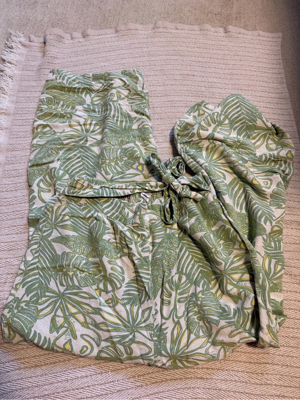 Tropical Leaf Print Wide-Leg pants- Green